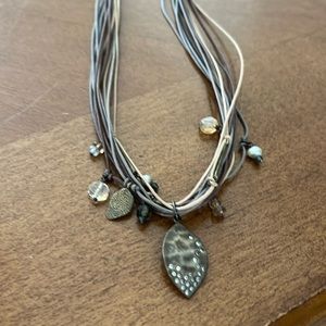 Sada silk corded necklace, sterling, silver bead accent